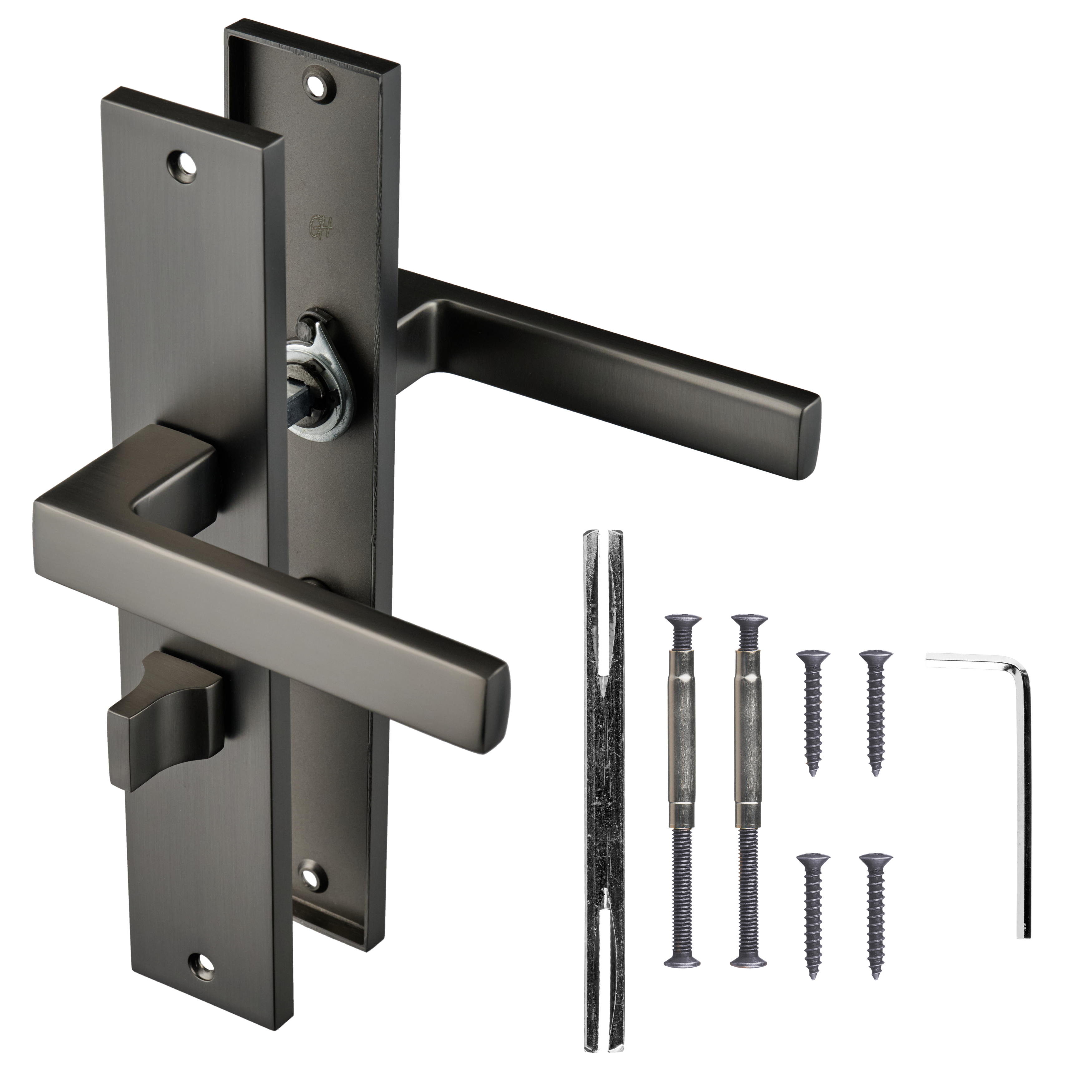 Ostiumhome® - Deurbeslag-  Deurklink op schild met WC Slot 64 mm- Gun Metal - Fano