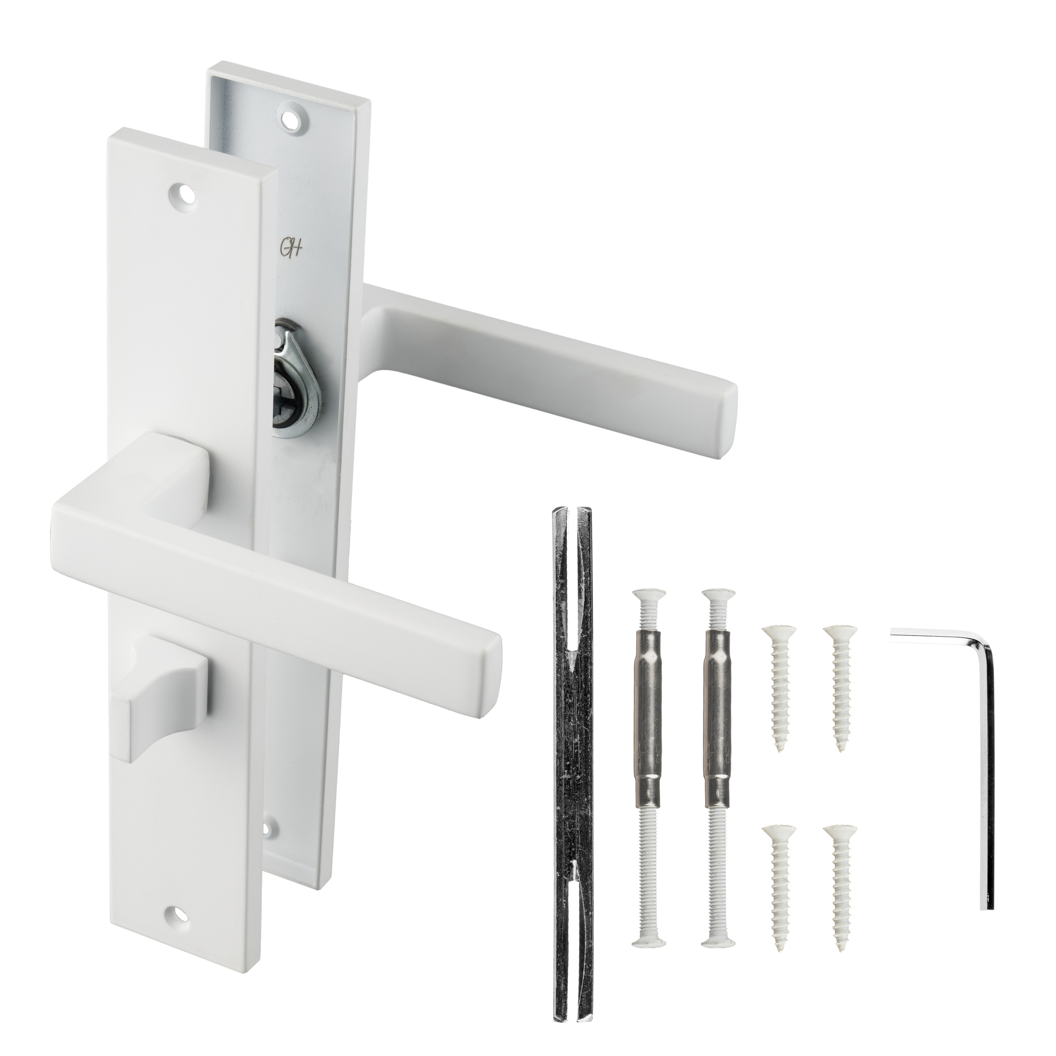 Ostiumhome® - Deurbeslag-  Deurklink op schild met WC Slot 64 mm- Wit  - Lorto