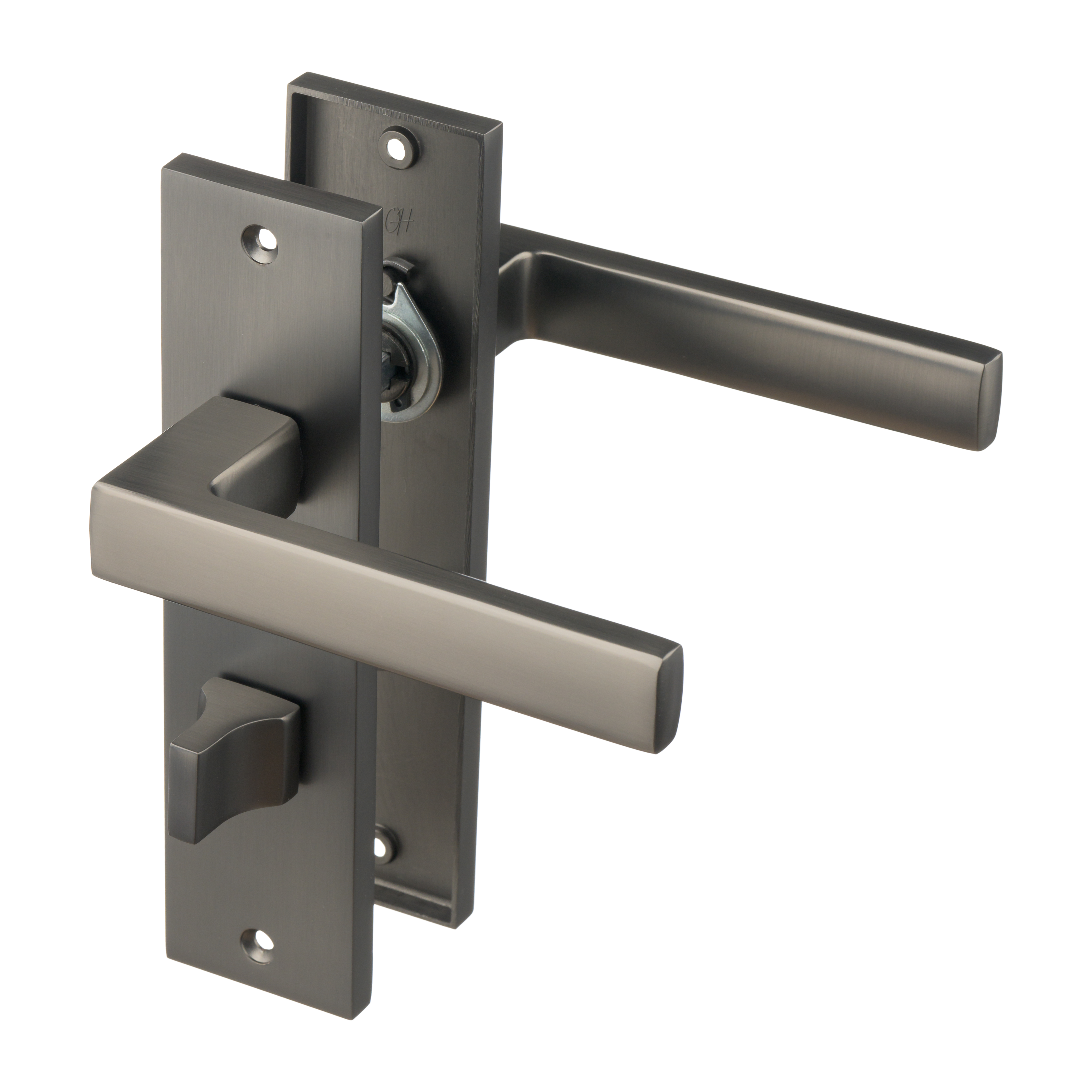 Ostiumhome® - Deurbeslag-  Deurklink op kort schild met WC Slot 64 mm- Gun Metal - Novara