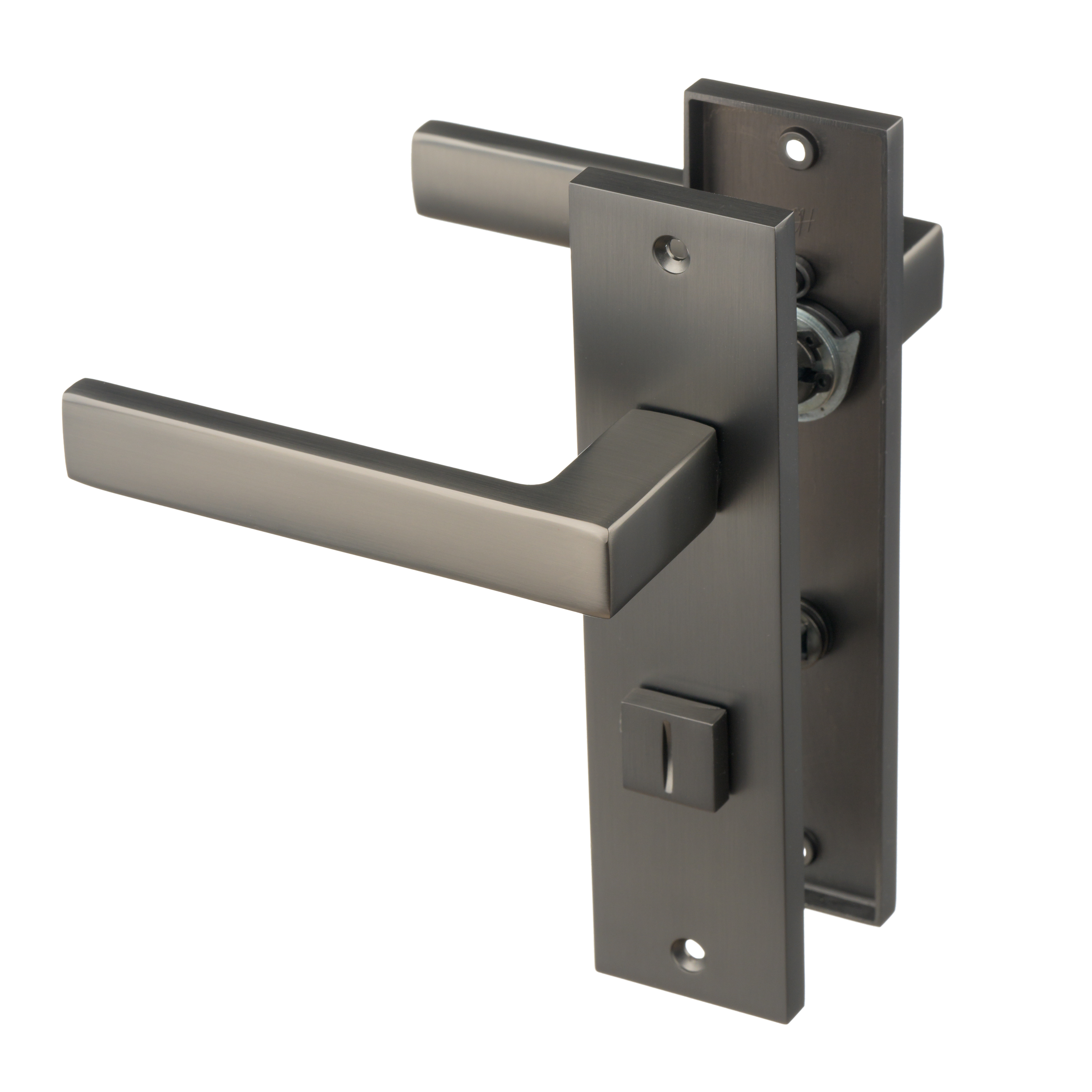 Ostiumhome® - Deurbeslag-  Deurklink op kort schild met WC Slot 64 mm- Gun Metal - Novara