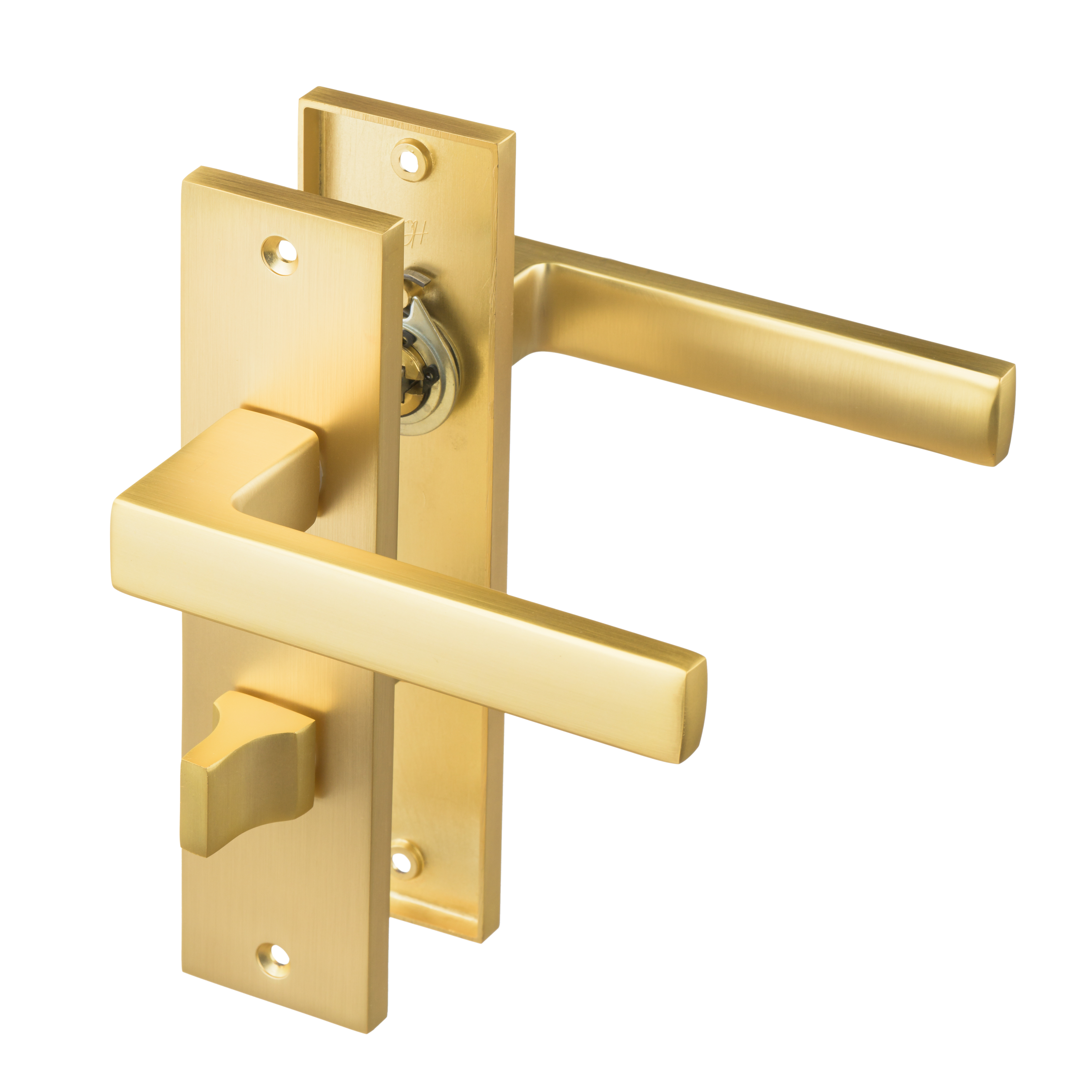 Ostiumhome® - Deurbeslag-  Deurklink op kort schild met WC Slot 64 mm- Mat Goud - Avola