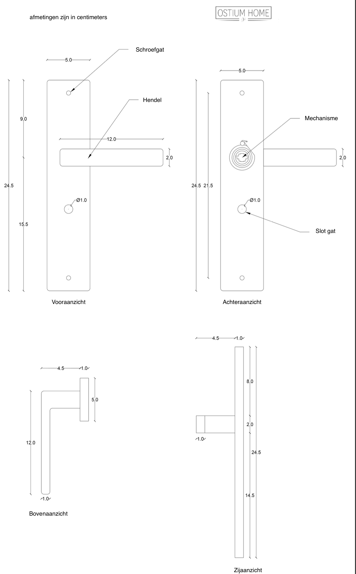 Ostiumhome® Alassio Poignée de porte sur bouclier avec serrure WC - Ferrure de porte avec serrure WC - 63 mm - Convient aux portes intérieures - Or mat 